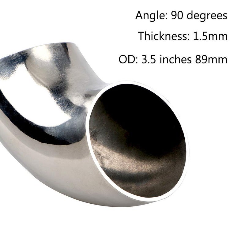 KOTVTM 3.5 Inch Stainless Steel Exhaust Elbow 90Â° Mandrel Bend Elbow - Thickness 16GA/.065" Wall Material SS304 Exhaust Tubing for Modified Exhaust Elbow Pipe, Stair Handrail (OD: 3.5") - Image 3